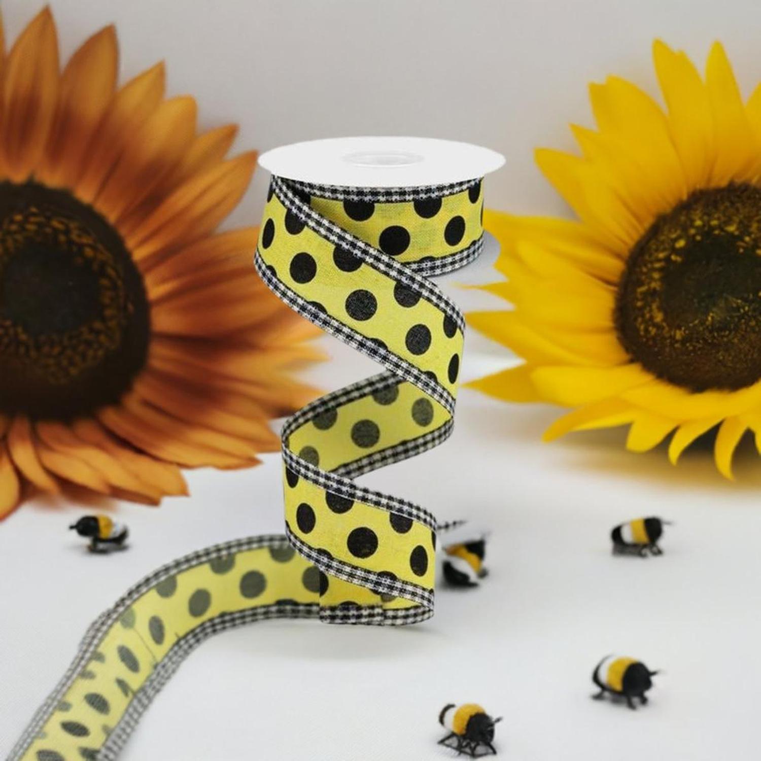 1.5" Medium Polka Dots Gingham Edge: Yellow & Black  (10 Yards)