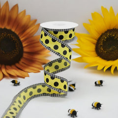 1.5" Medium Polka Dots Gingham Edge: Yellow & Black  (10 Yards)