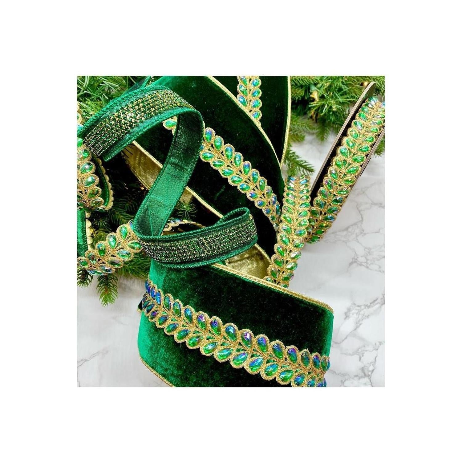 1" Metallic Dupion Duchess Jewel Ribbon: Emerald (5 Yards)