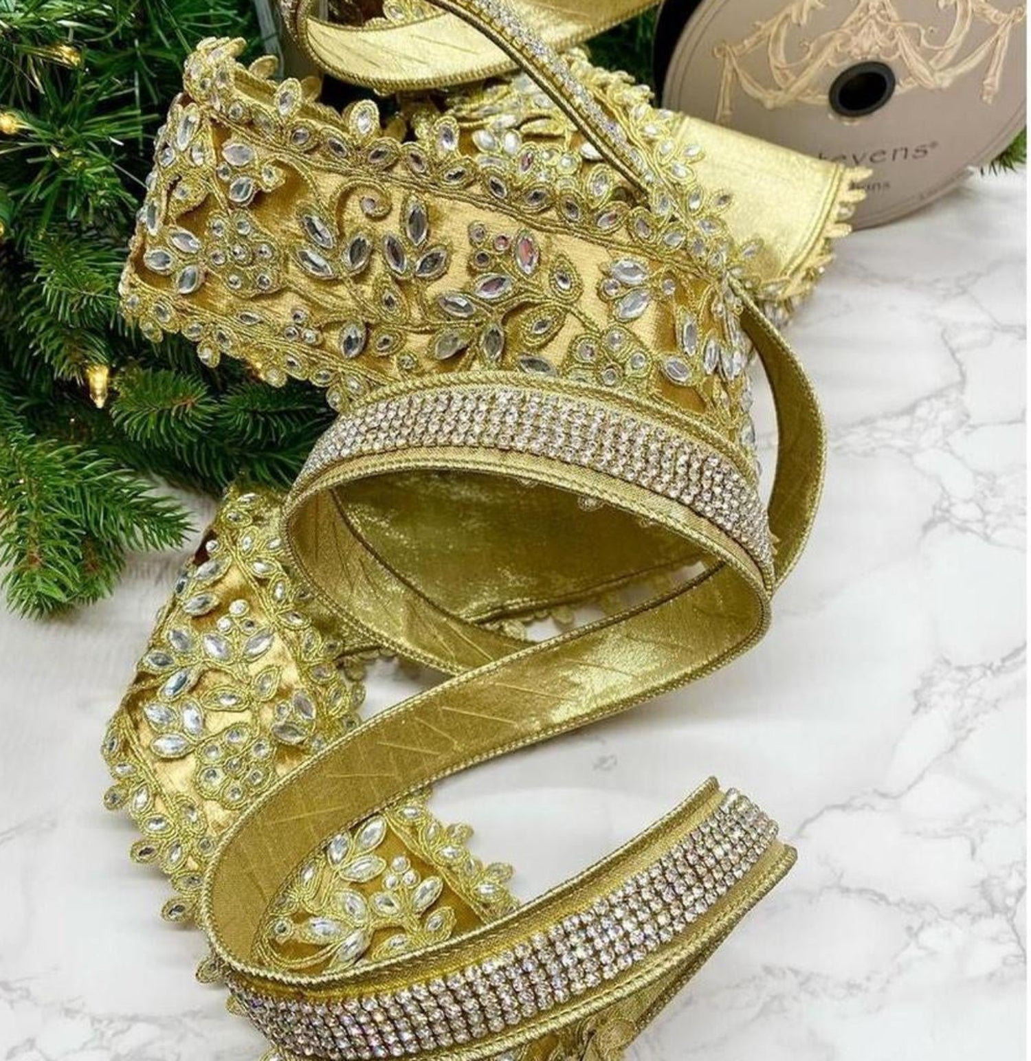 1" Metallic Dupion Duchess Jewel Ribbon: Gold (5 Yards)