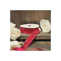 1.5" Metallic Sequin Ribbon: Red (10 Yards)
