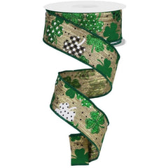 1.5" Pattern Shamrock Ribbon: Gold (10 Yards)