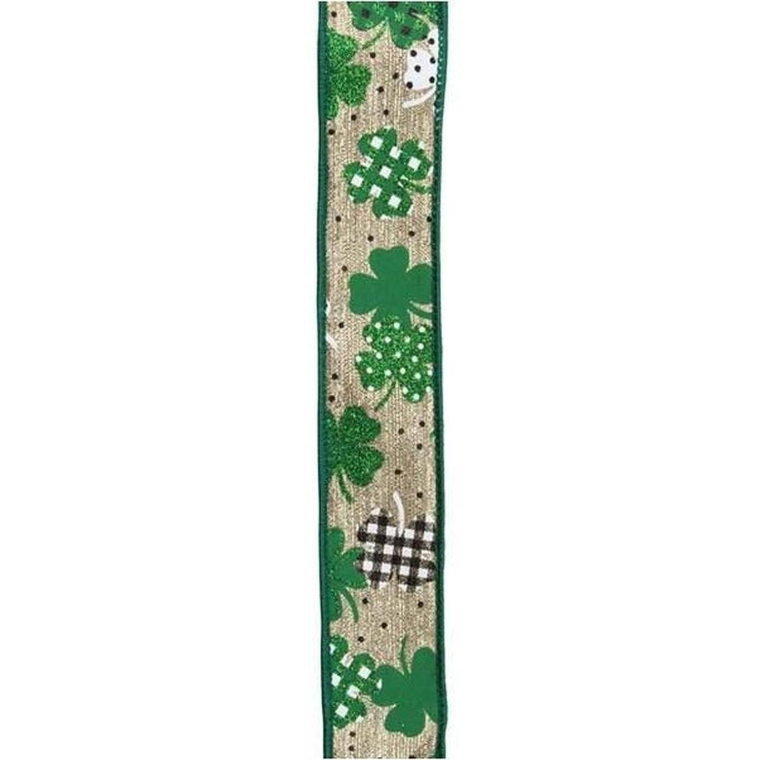 1.5" Pattern Shamrock Ribbon: Gold (10 Yards)