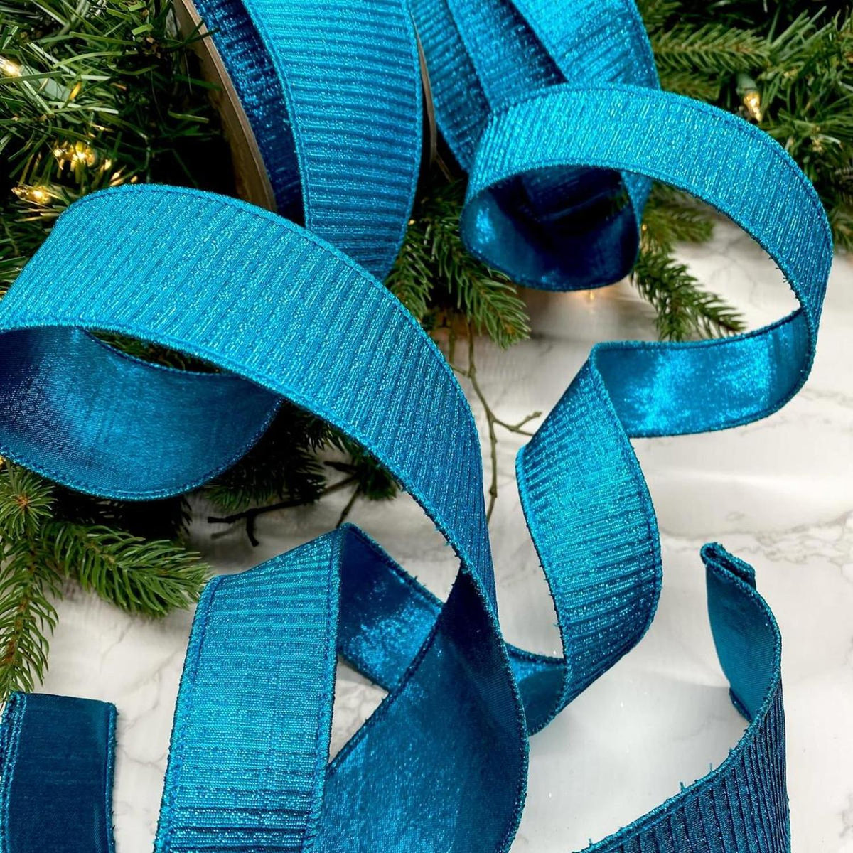 1.5" Pleated Lame Ribbon: Turquoise (10 Yards)