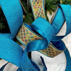 1.5" Pleated Lame Ribbon: Turquoise (10 Yards)