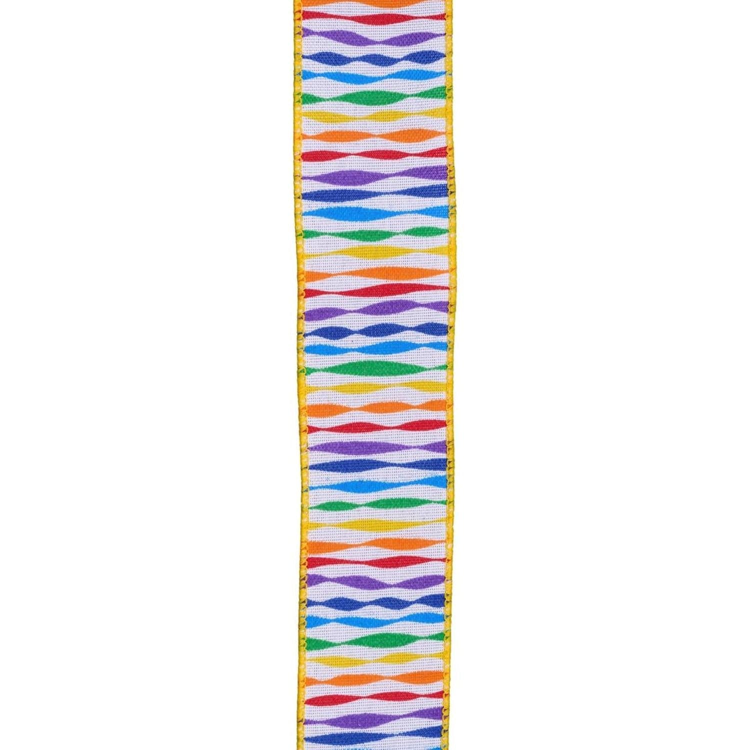 1.5" Rainbow Twisted Stripe Ribbon: White (10 Yards)
