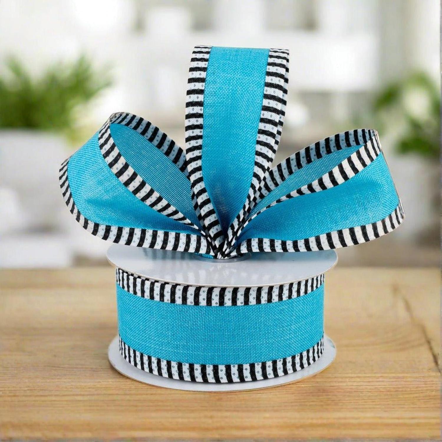 1.5" Royal Burlap Thin Stripe Ribbon: Turquoise (10 Yards)