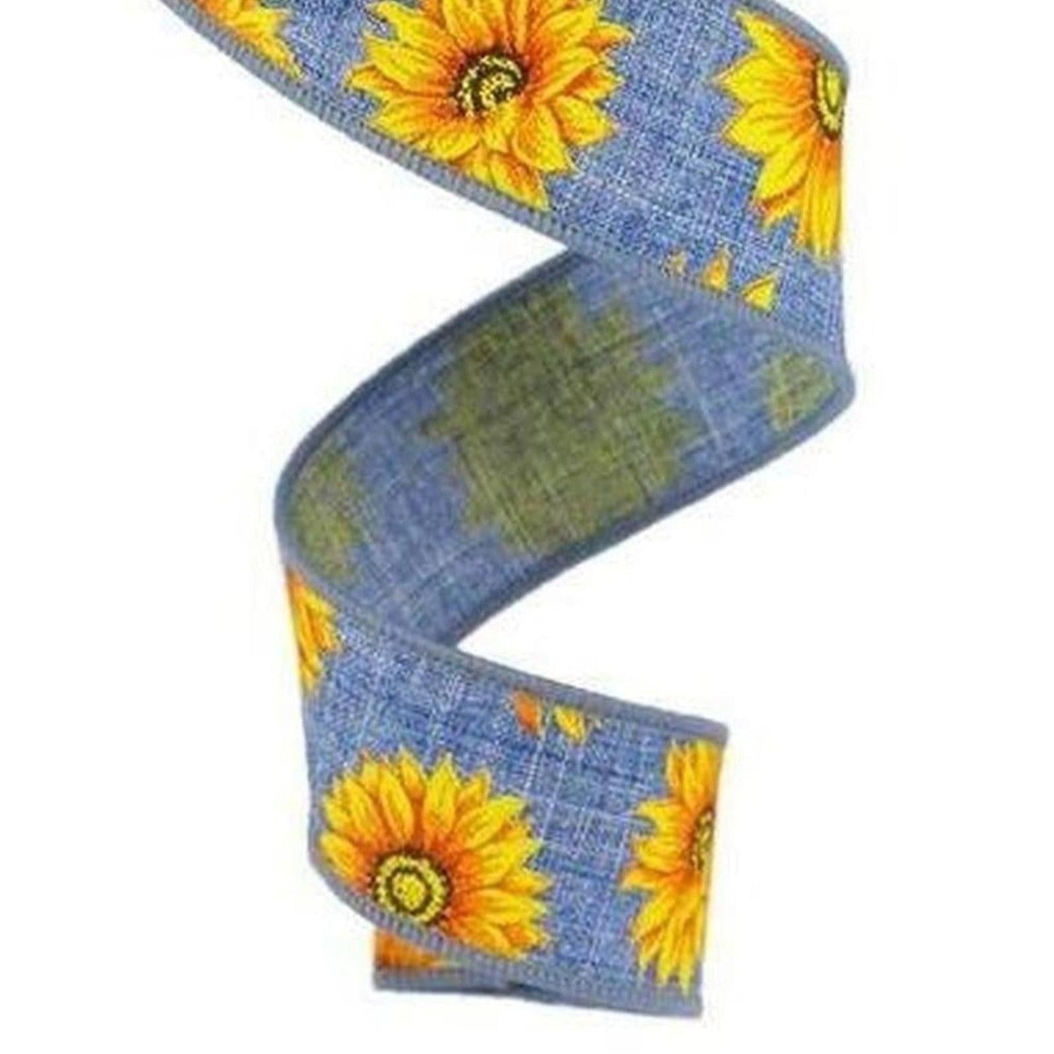 1.5" Sunflower on Canvas Ribbon: Denim (10 Yards)