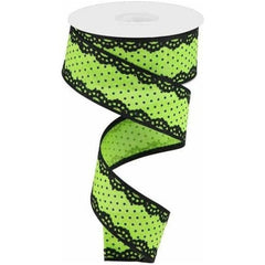 1.5" Swiss Dots Lace Edge Ribbon: Lime Green (10 Yards)