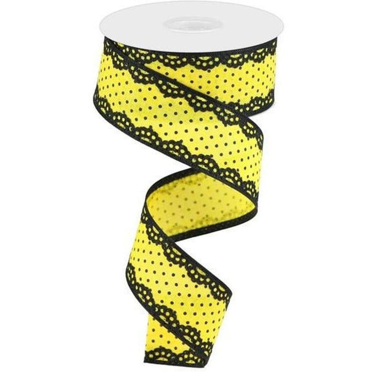 1.5" Swiss Dots Lace Edge Ribbon: Yellow (10 Yards)