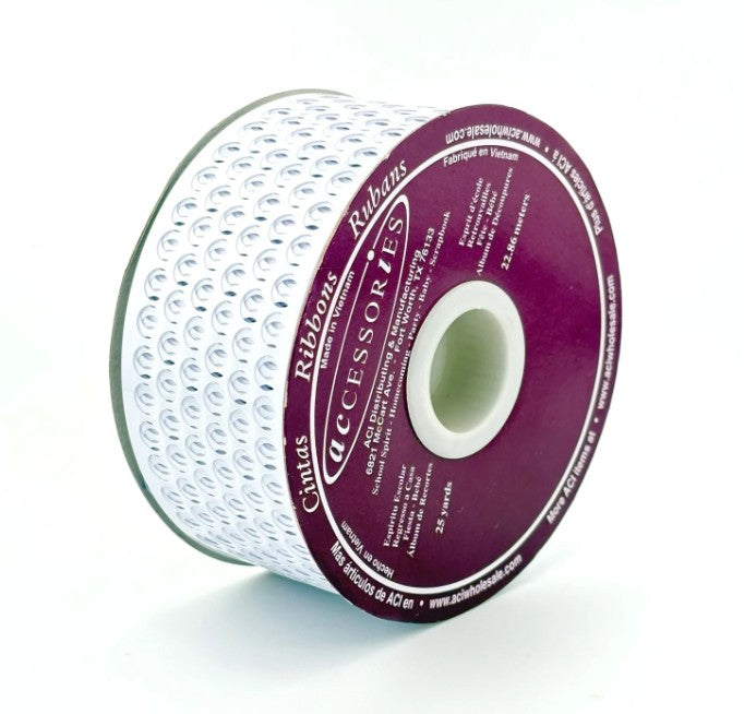 1 5/8 in Metallic Honeycomb Ribbon: White  (25 Yards)