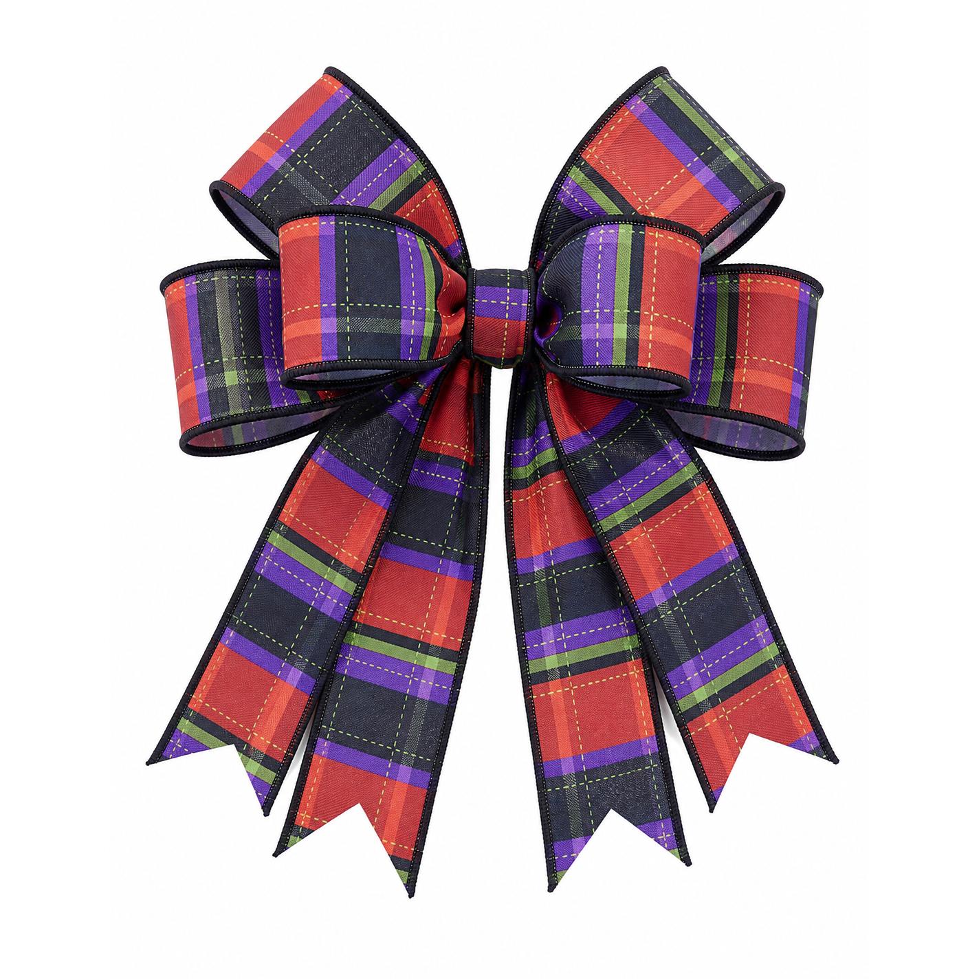 1.5in Dashed Plaid Ribbon: Orange/Black/Purple (10 Yard)