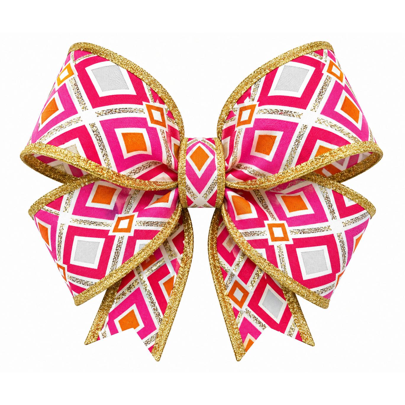 1.5in Abstract Diamond Ribbon: Orange, Gold & Fuchsia (10 Yards)