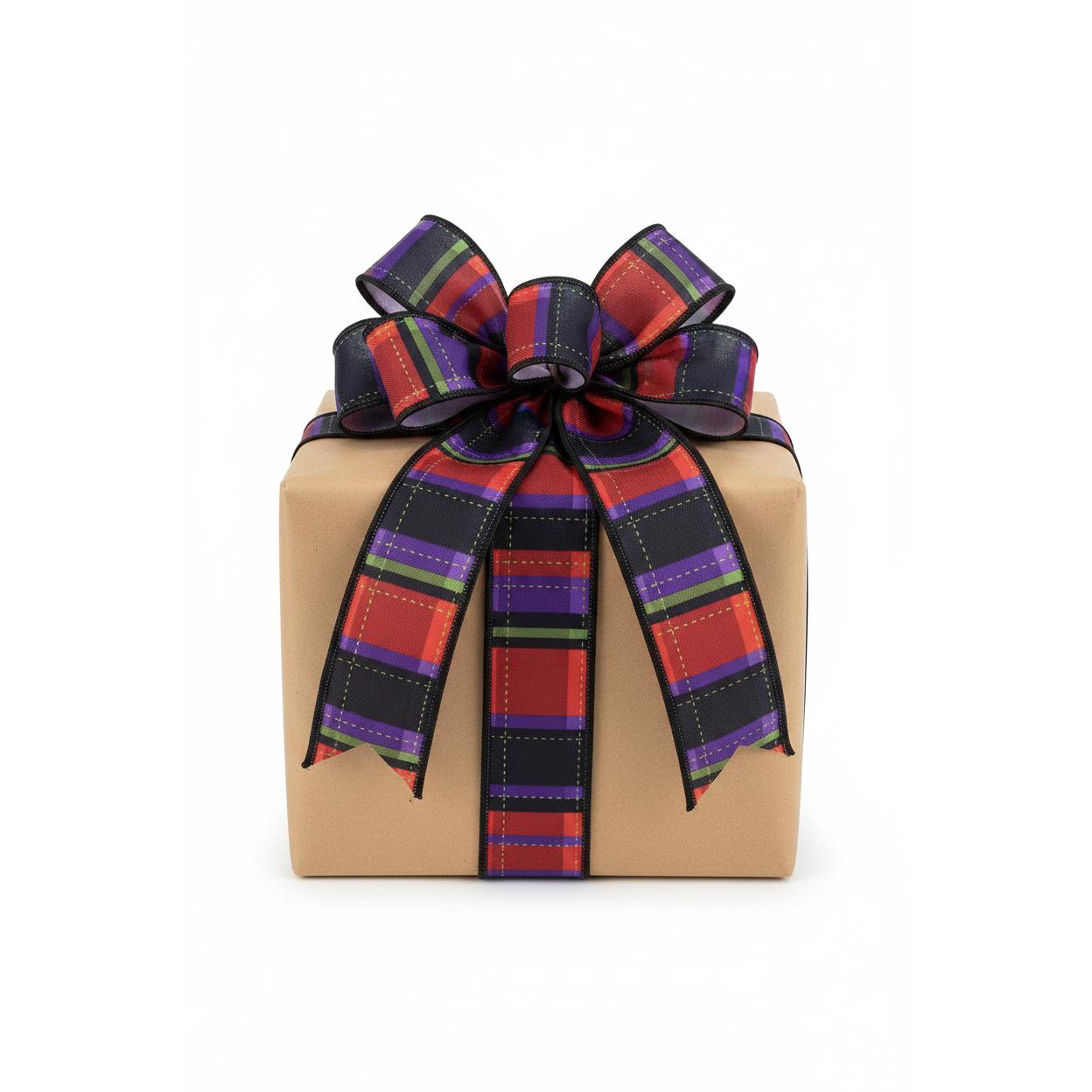 1.5in Dashed Plaid Ribbon: Orange/Black/Purple (10 Yard)