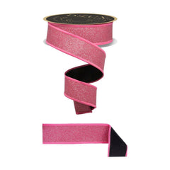 1.5" Fine Glitter Fused Back Ribbon: Fuchsia/Black (10 Yards)