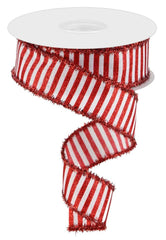 1.5" Glitter Stripe Tinsel Ribbon: Red (10 Yards)