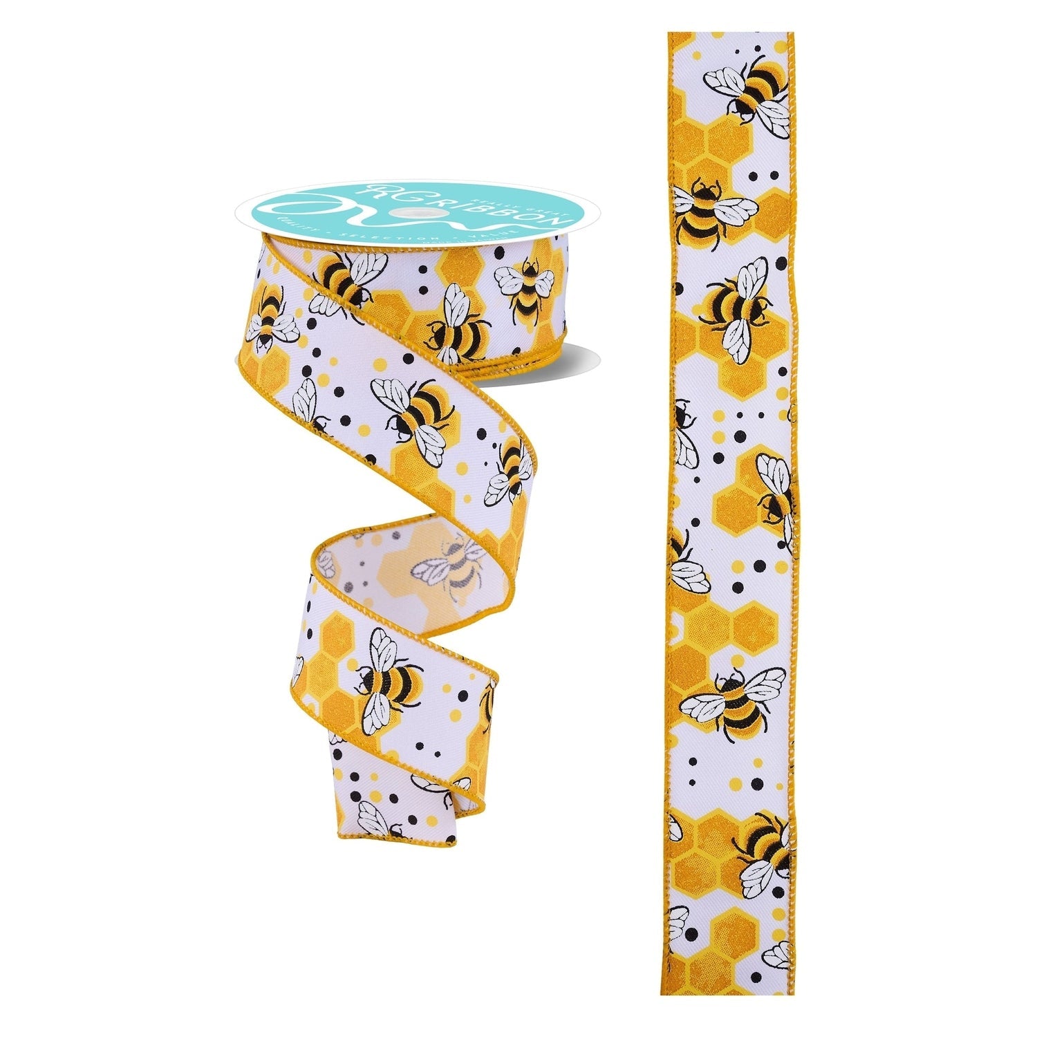 1.5in Bumblebees Honeycomb Ribbon: White (10 Yards)