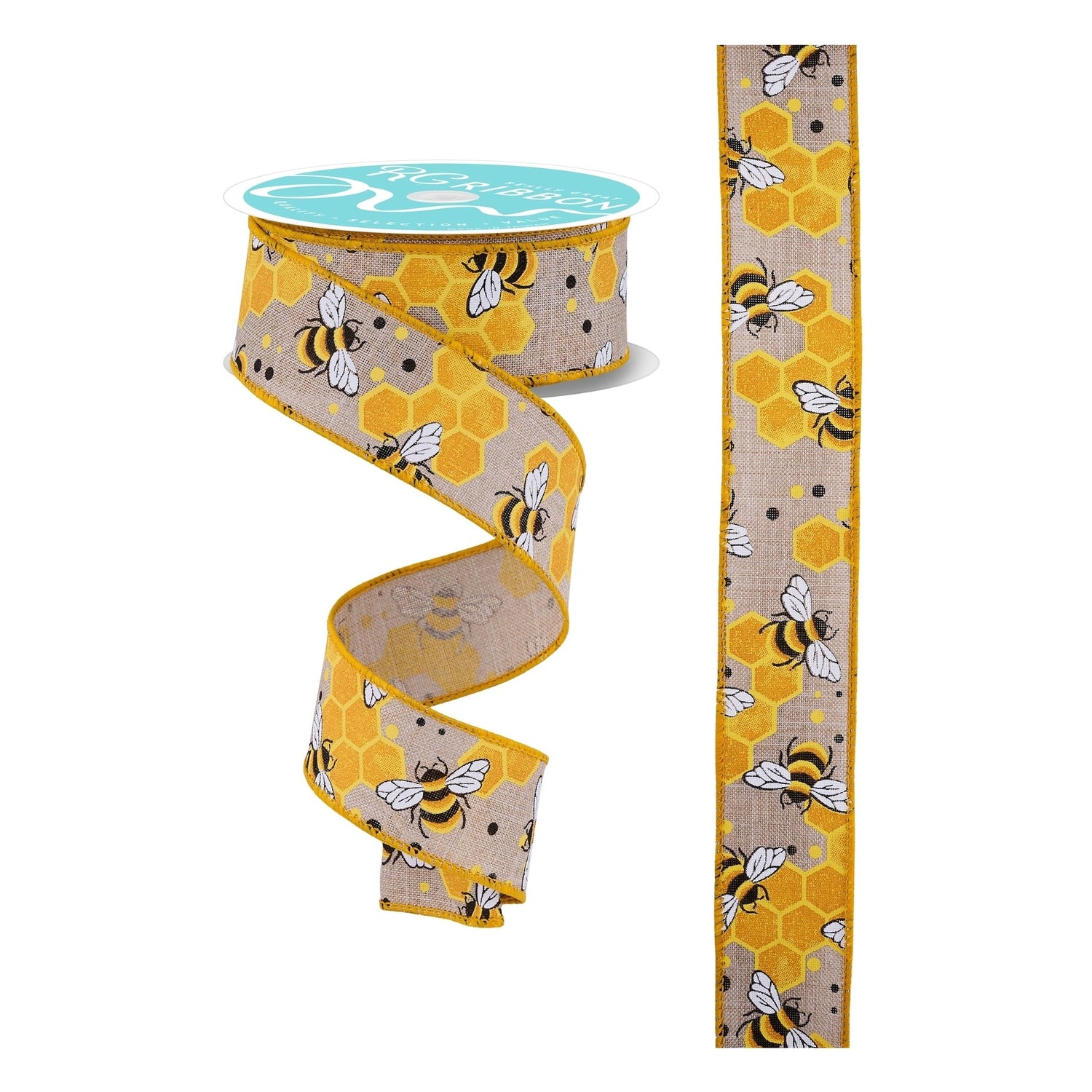 1.5in Bumblebees Honeycomb Ribbon: Natural (10 Yards)