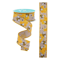1.5in Bumblebees Honeycomb Ribbon: Natural (10 Yards)