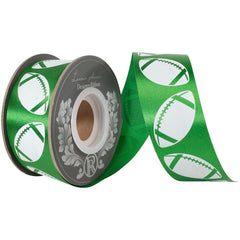 1 3/8 in Homecoming Football Ribbon: Emerald/White (25 Yards)