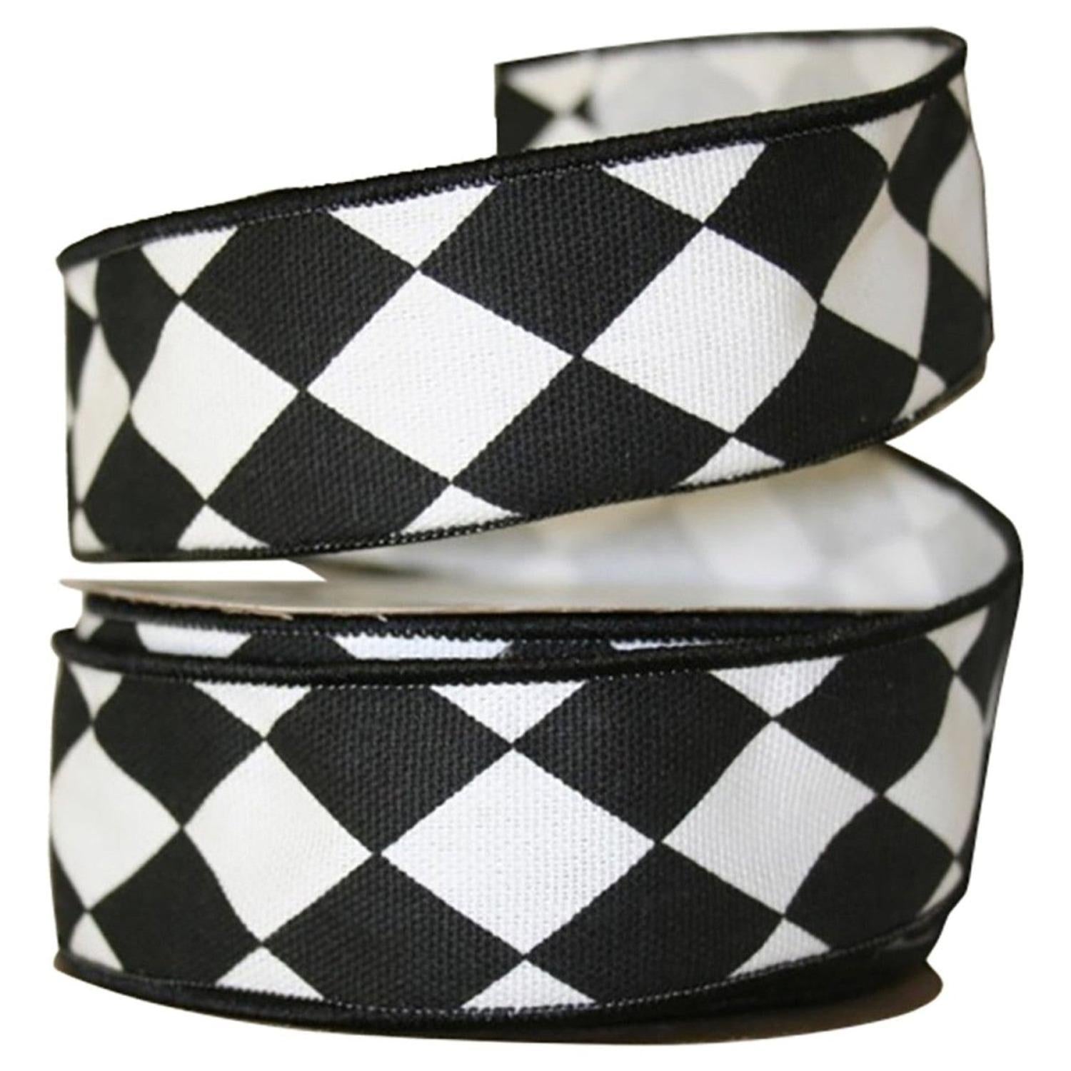 1 3/8in Diamond Classic Ribbon: Black/White (10 Yards)