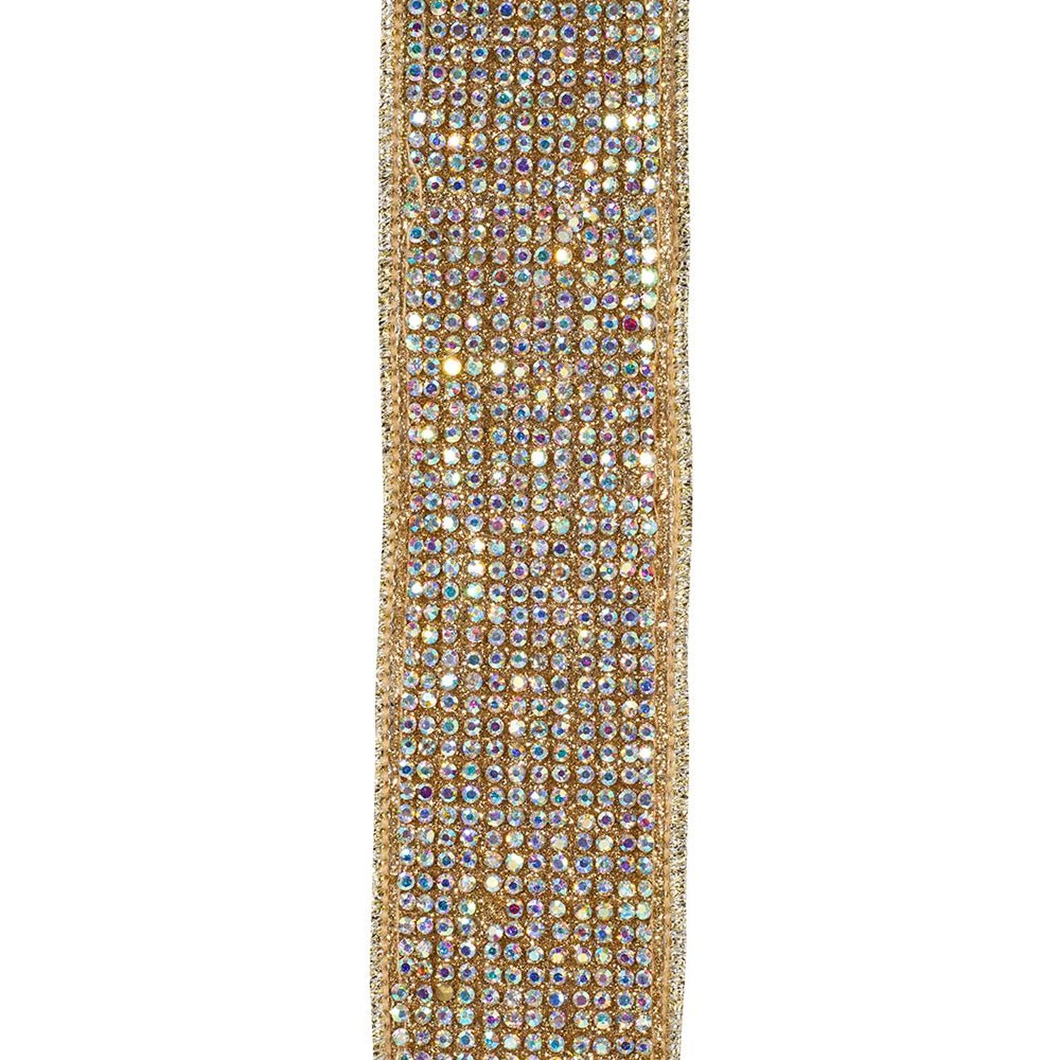 1 3/8in Jeweled Disco Metallic Ribbon: Champagne (5 Yards)