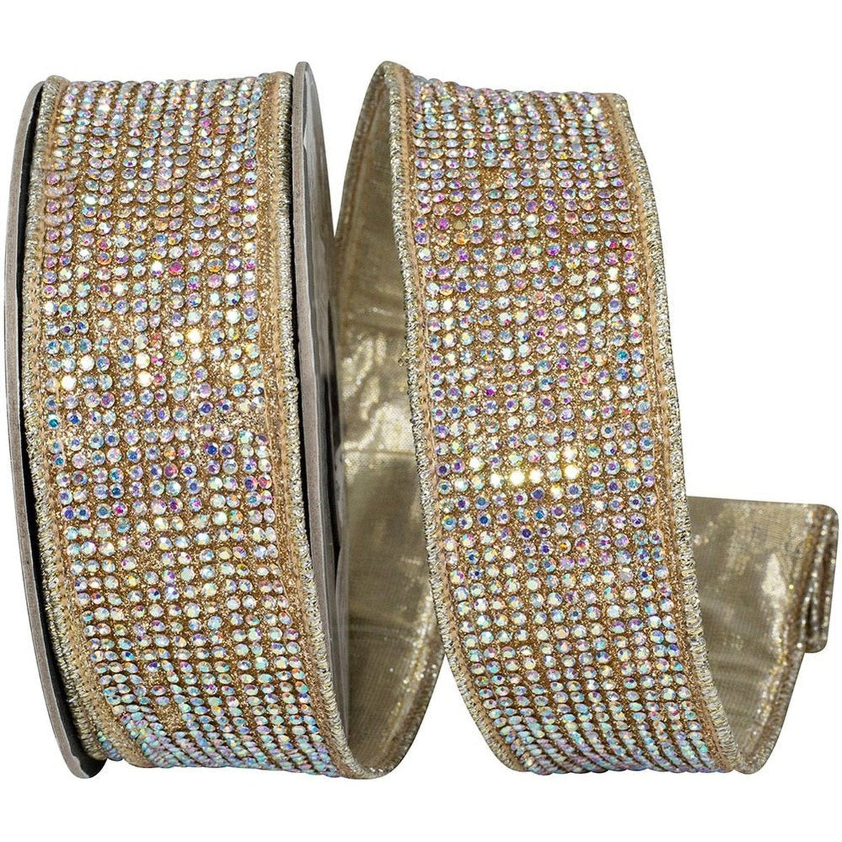 1 3/8in Jeweled Disco Metallic Ribbon: Champagne (5 Yards)