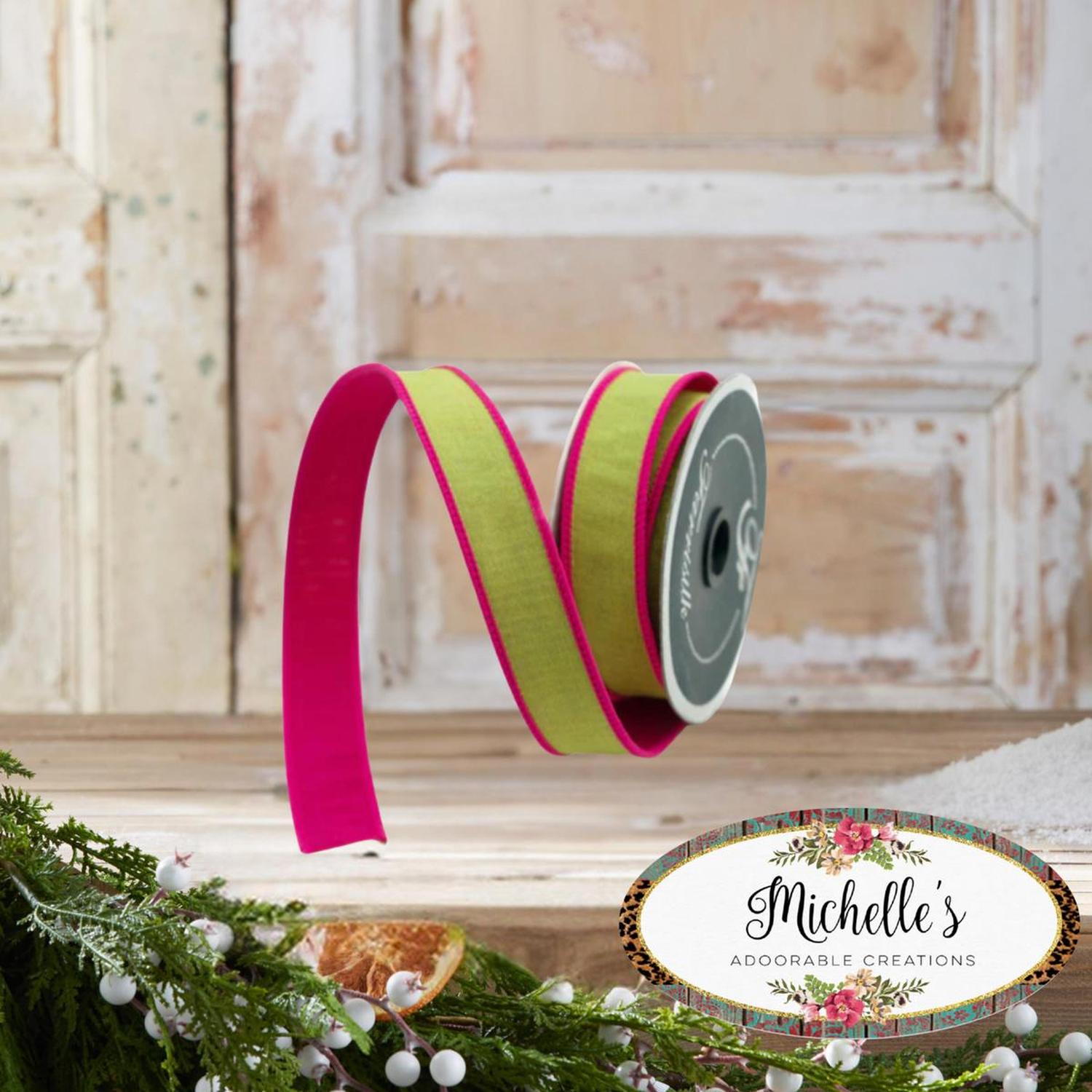 1" Accent Cord Ribbon: Lime/Pink (10 Yards)