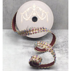 1" Jewel Aurora Leaves Ribbon: Burgundy (5 Yards)