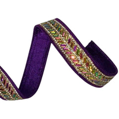 1" Metallic Dupion Herringbone Jewel Ribbon: Purple (5 Yards)