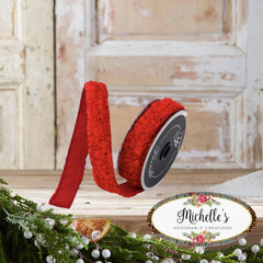 1" Plush Chenille Ribbon: Red (10 Yards)