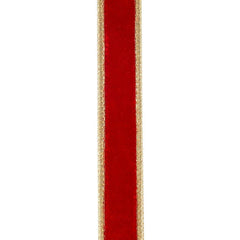 1" Two Tone Velvet Ribbon: Red/Gold (5 Yards)