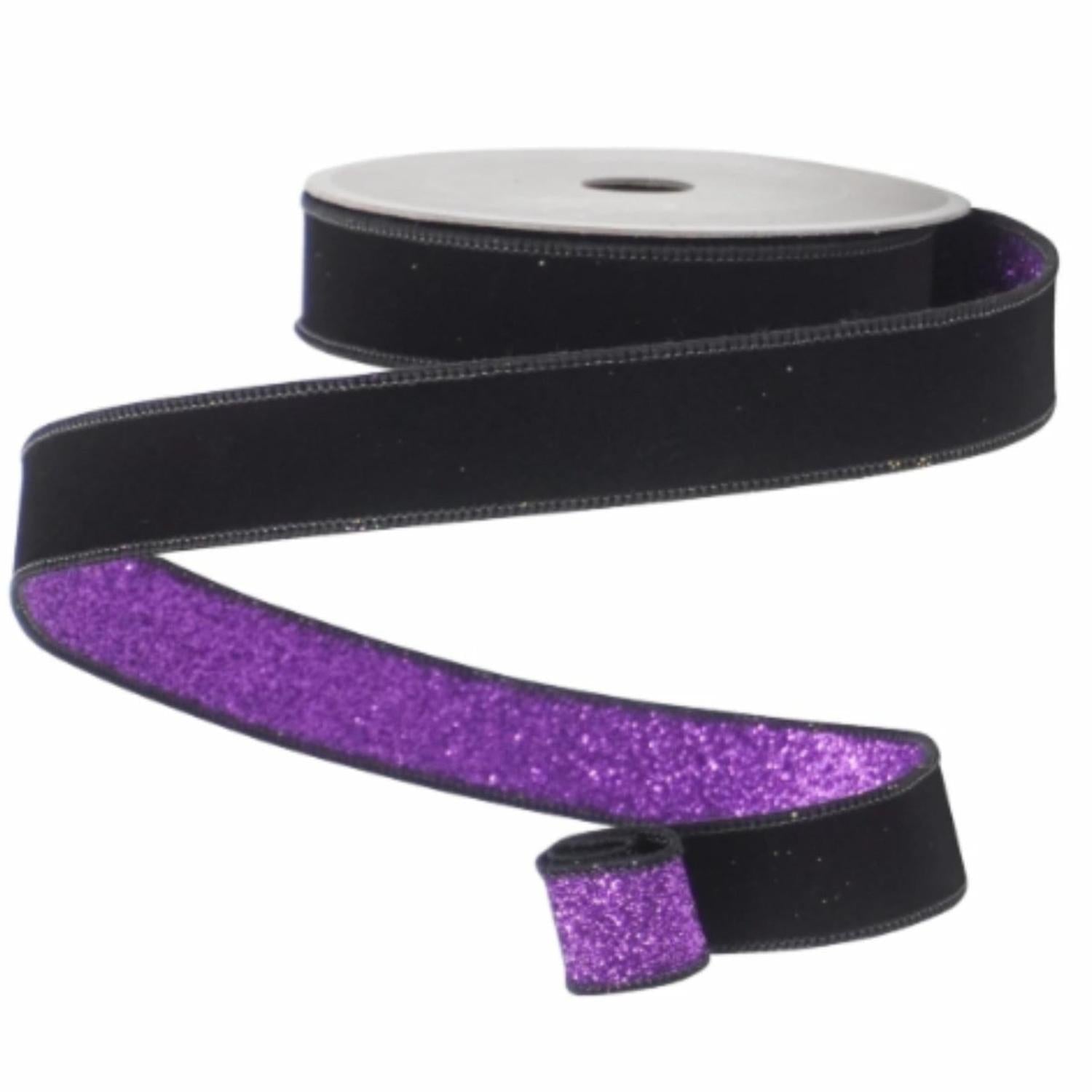 1" Velvet Fusion Ribbon: Black/Purple (10 Yards)