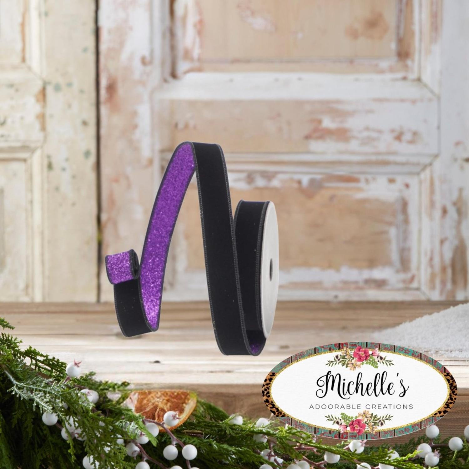 1" Velvet Fusion Ribbon: Black/Purple (10 Yards)