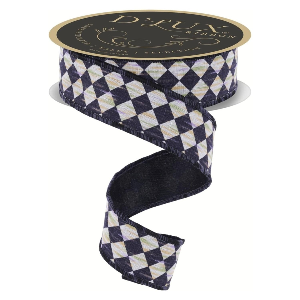 1.5" Antique Diamond Fused Ribbon: Black (10 Yards)