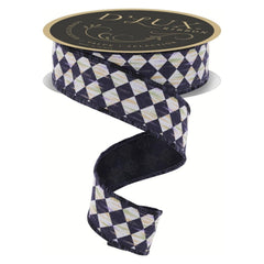 1.5" Antique Diamond Fused Ribbon: Black (10 Yards)