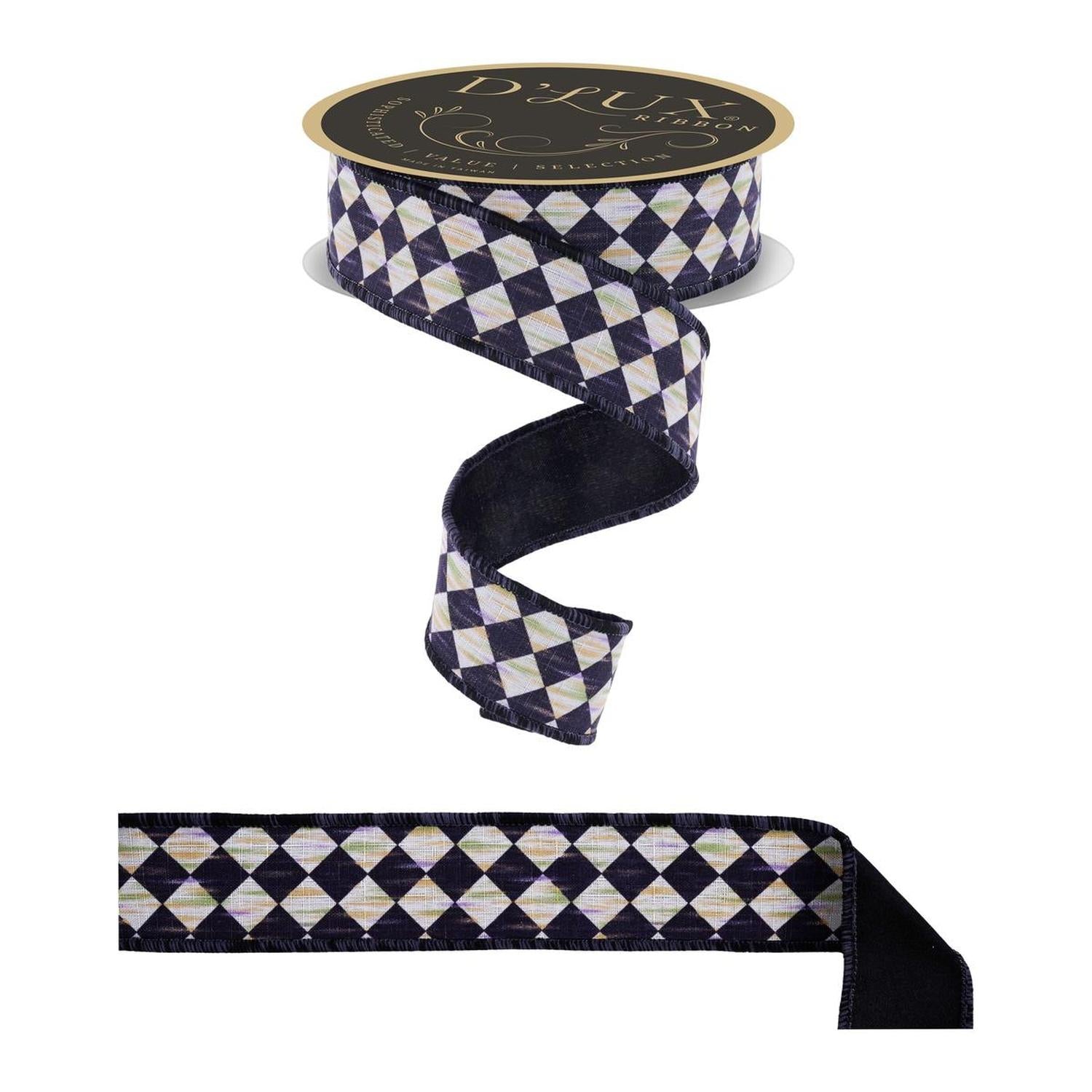 1.5" Antique Diamond Fused Ribbon: Black (10 Yards)