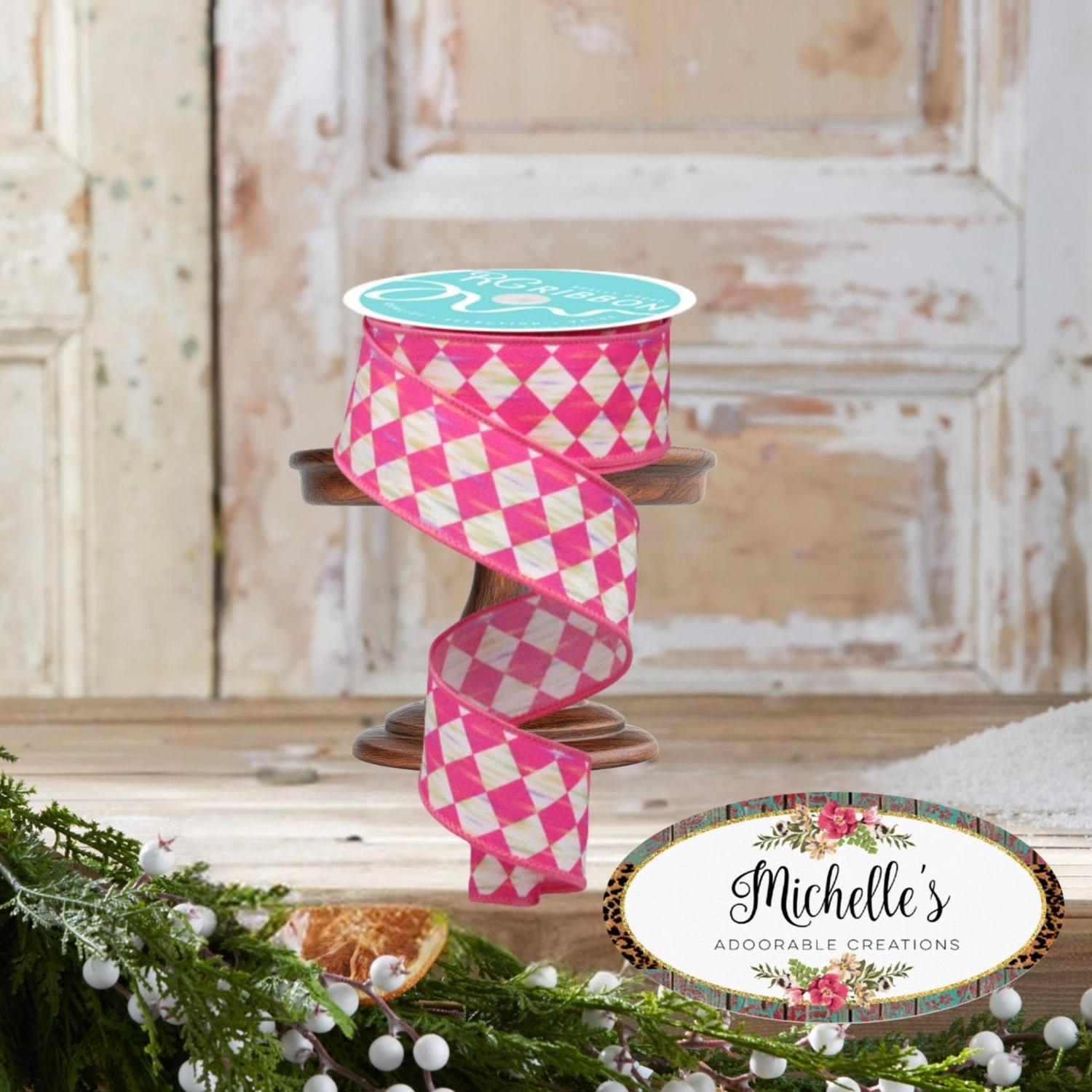 1.5" Antique Diamond Ribbon: Hot Pink (10 Yards)