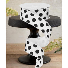 1.5" Big Polka Dot Ribbon: White & Black (10 Yards)