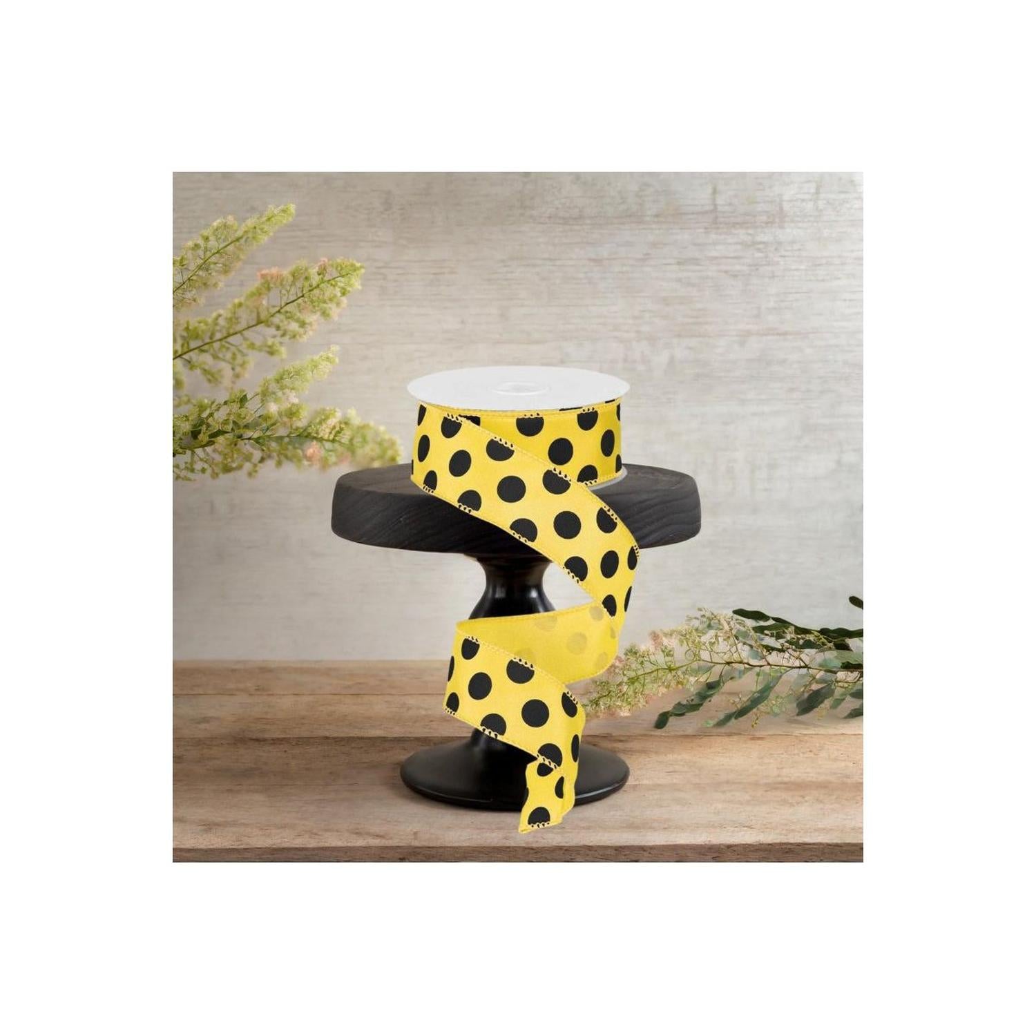 1.5" Big Polka Dot Ribbon: Yellow & Black (10 Yards)
