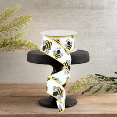 1.5" Bumble Bee Ribbon: White Satin (10 Yards)