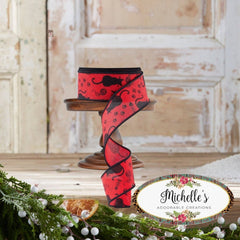 1.5" Cat Silhouettes Ribbon: Red & Black (10 Yards)