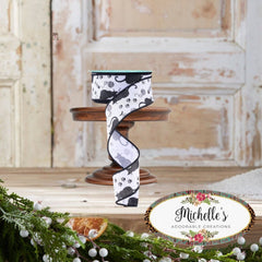 1.5" Cat Silhouettes Ribbon: White & Black (10 Yards)