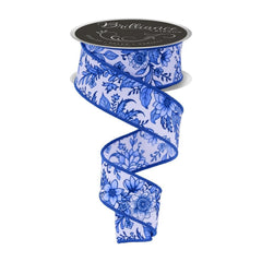 1.5" Chinoiserie Floral Ribbon: Blue (10 Yards)