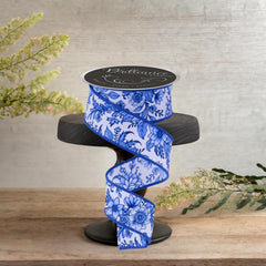 1.5" Chinoiserie Floral Ribbon: Blue (10 Yards)