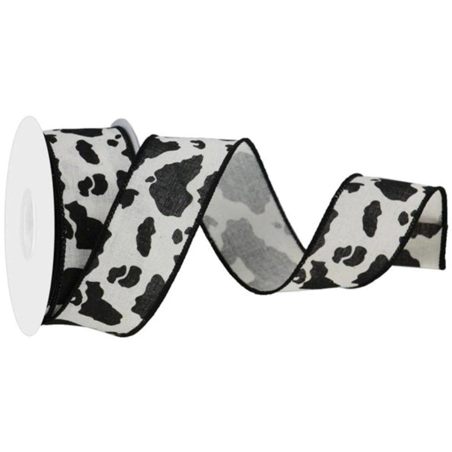 1.5" Cowhide Print Ribbon: Black & Cream (10 Yards)