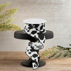 1.5" Cowhide Print Ribbon: Black & Ivory (10 Yards)