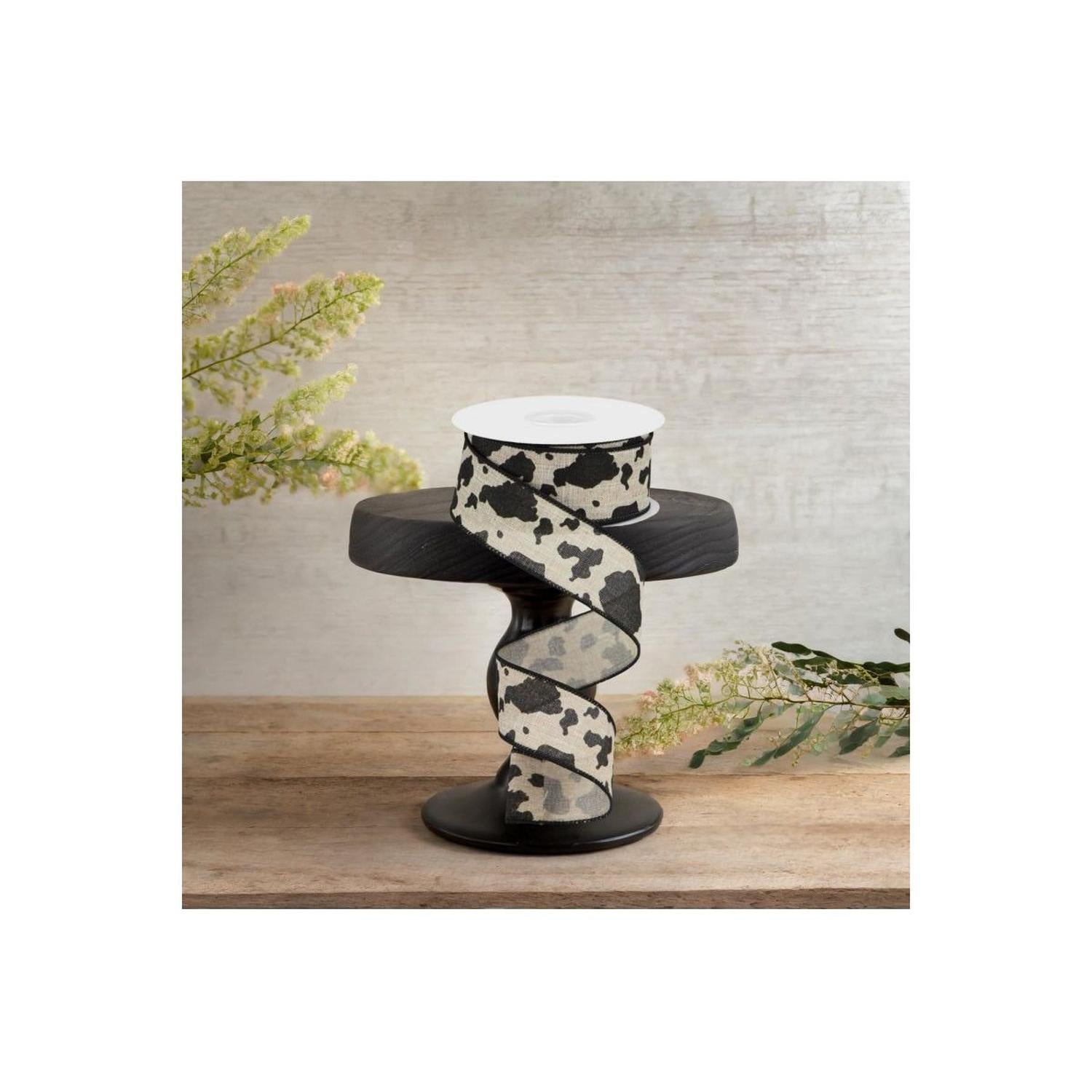 1.5" Cowhide Print Ribbon: Natural & Black (10 Yards)