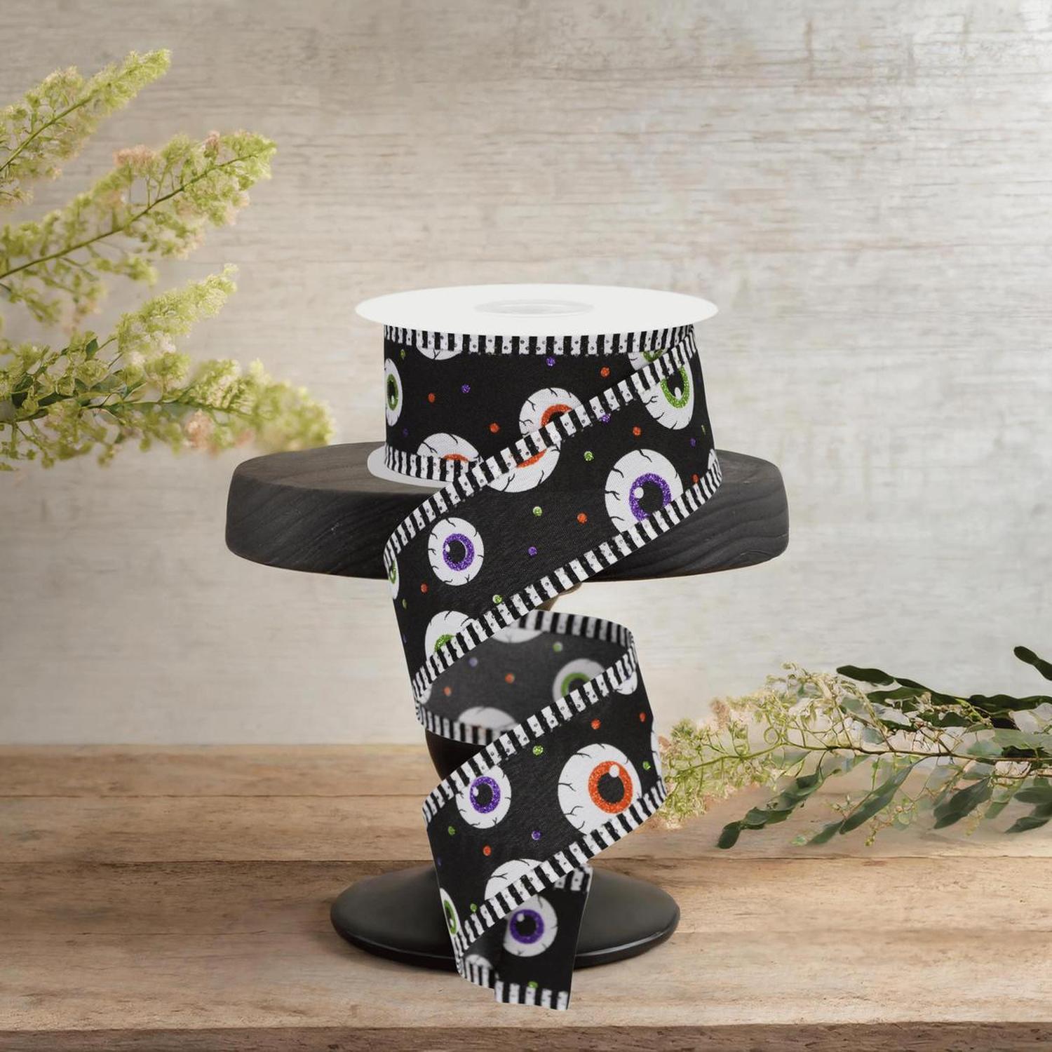1.5" Eyeball Striped Edge Ribbon: Black (10 Yards)