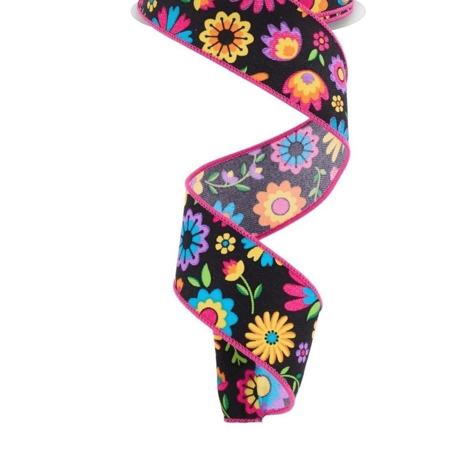 1.5" Fiesta Florals Ribbon: Black (10 Yards)